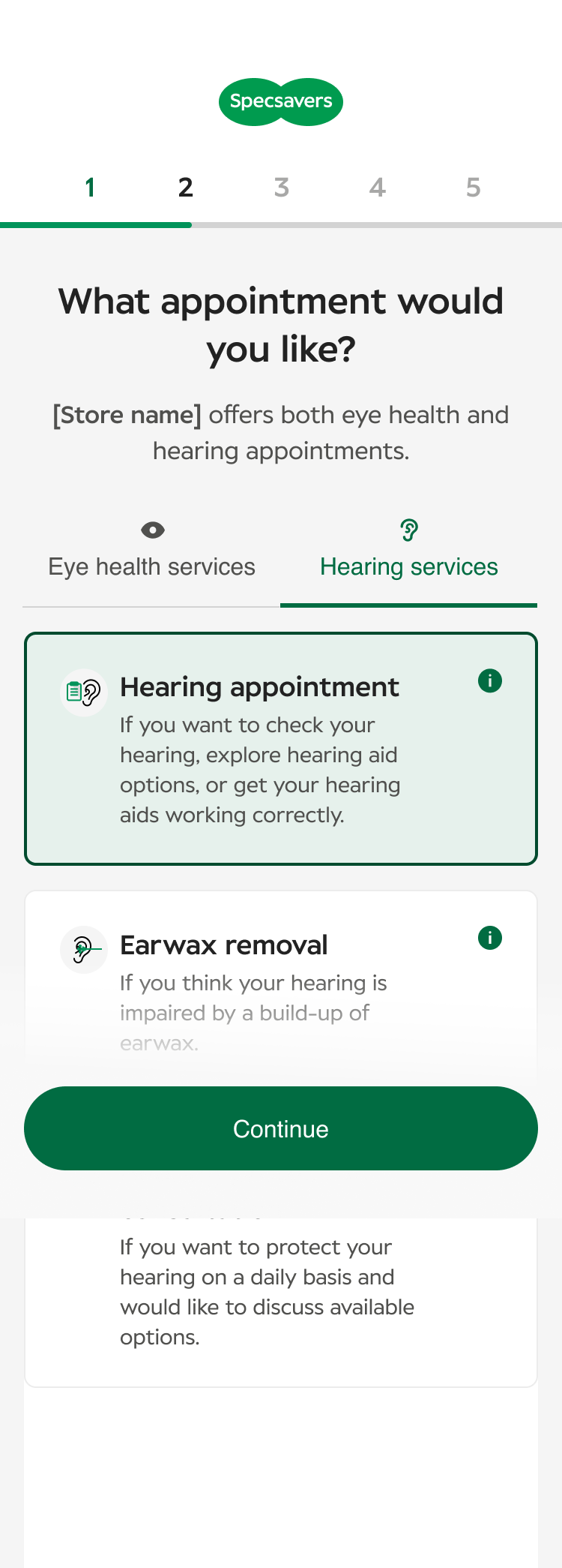 Specsavers app screen